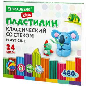 Пластилин 24цв. BRAUBERG KIDS,  480 грамм,...